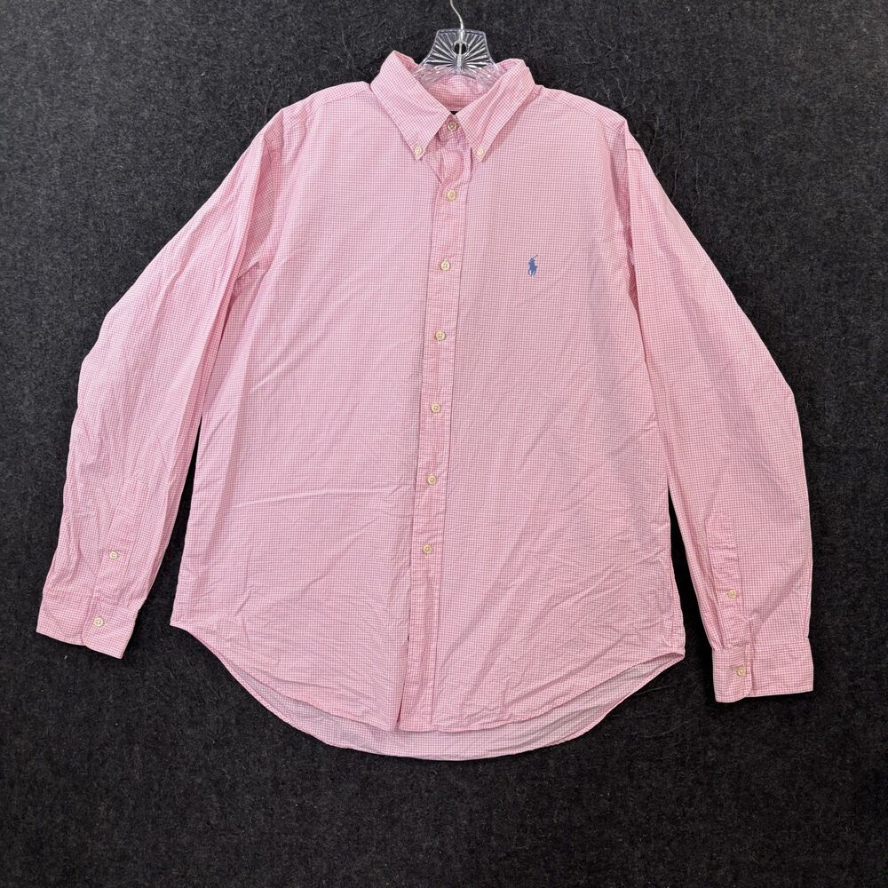 Ralph Lauren Shirt Men's Large Pink Check Cotton Preppy Classic Fit Pony